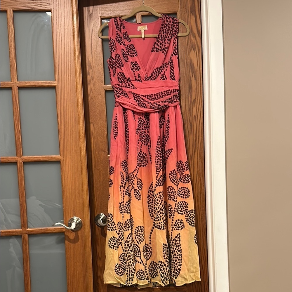 Anthropologie Pink and Orange Maxi Sundress V-Neck​​​ - Picture 2 of 10